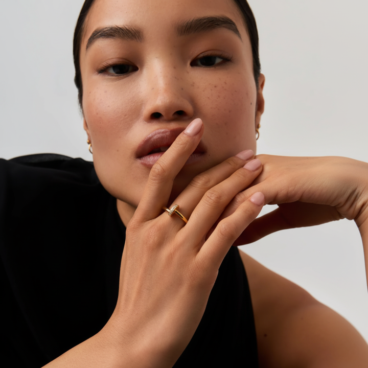 Gold Nail Wrap Ring with Crystal Accents