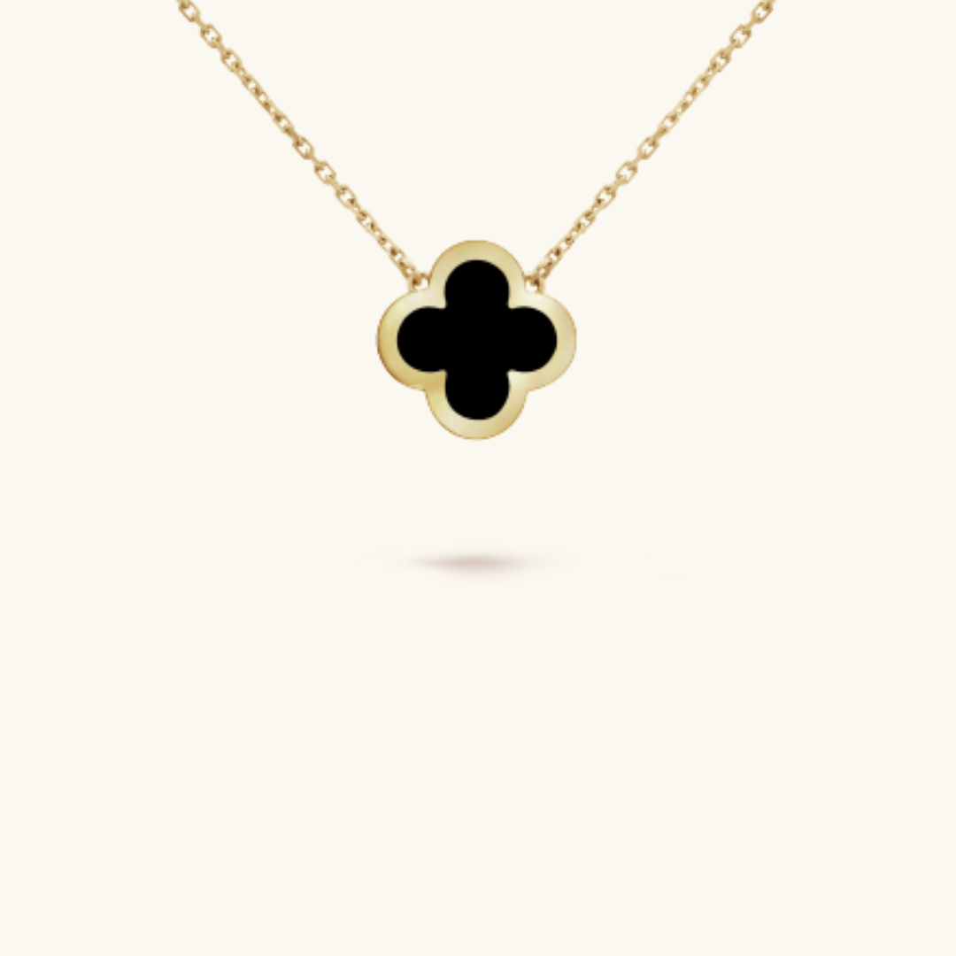 Gold Black Clover Pendant Necklace