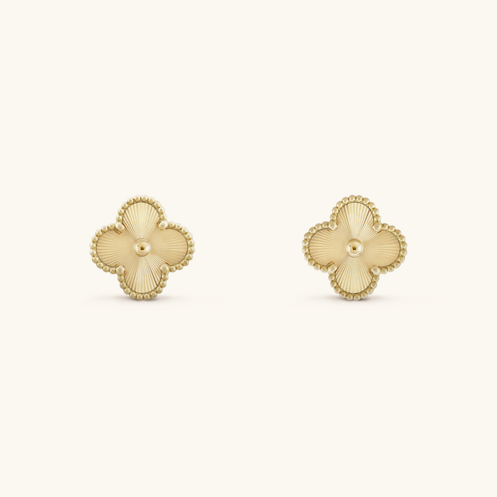 Gold Clover Stud Earrings with&nbsp; Elegant Beaded Design