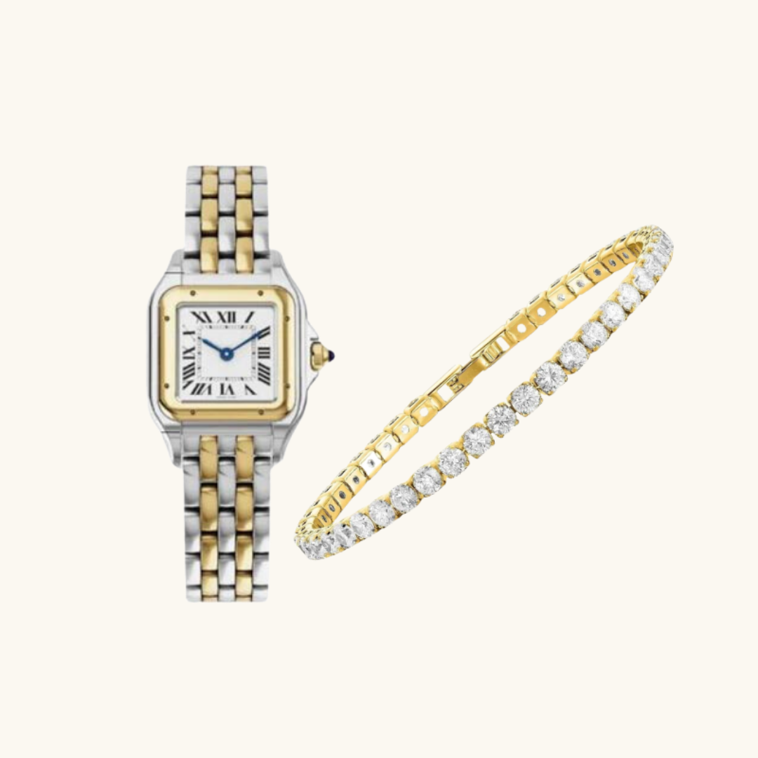 Hollywood Time Duo – Luxury Watch and Tennis Bracelet Set