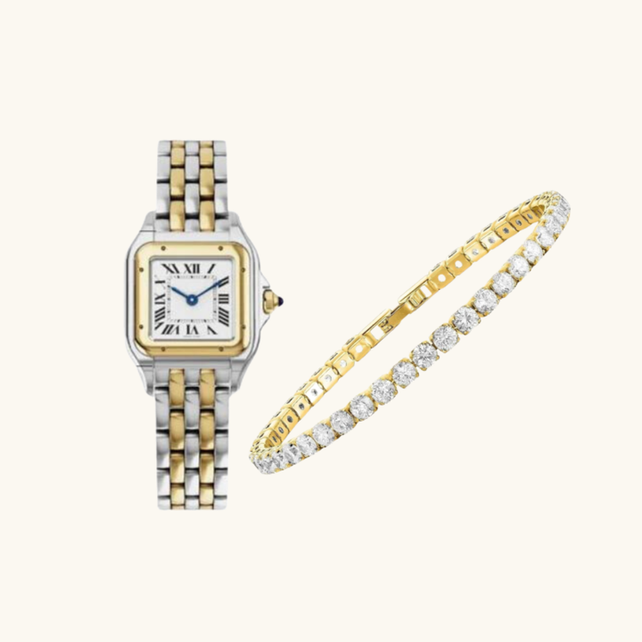 Hollywood Time Duo – Luxury Watch and Tennis Bracelet Set