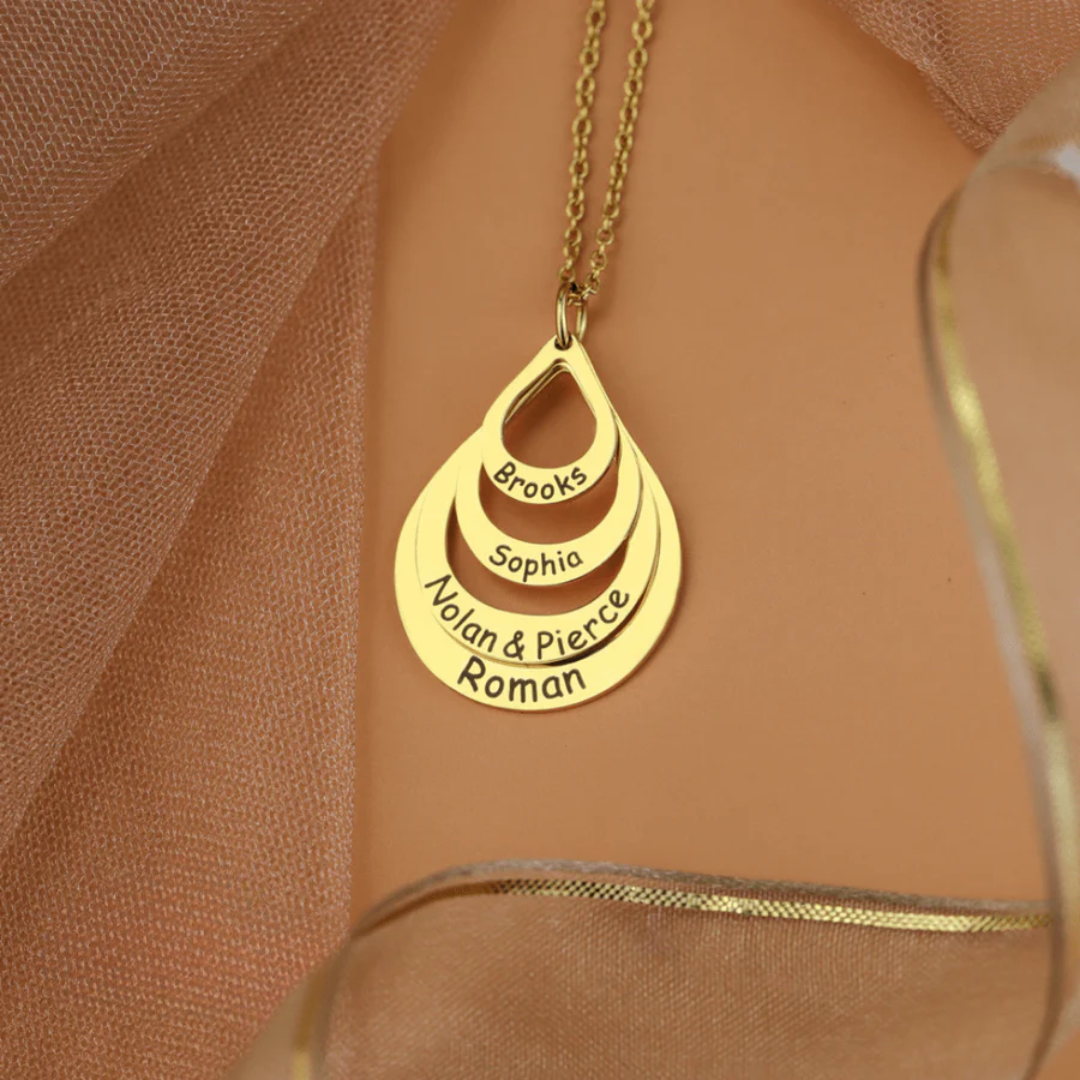 Personalized Engraved Drop Pendant Necklace (Up to 4 Names)