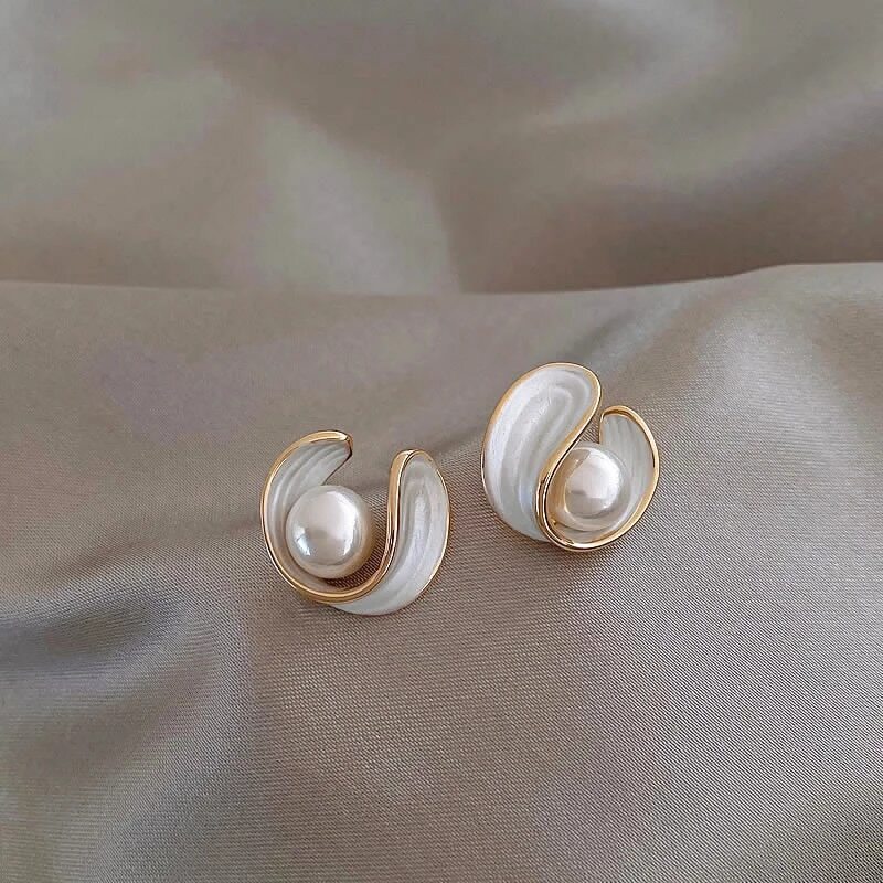Elegant White Opal & Pearl Earrings in Gold