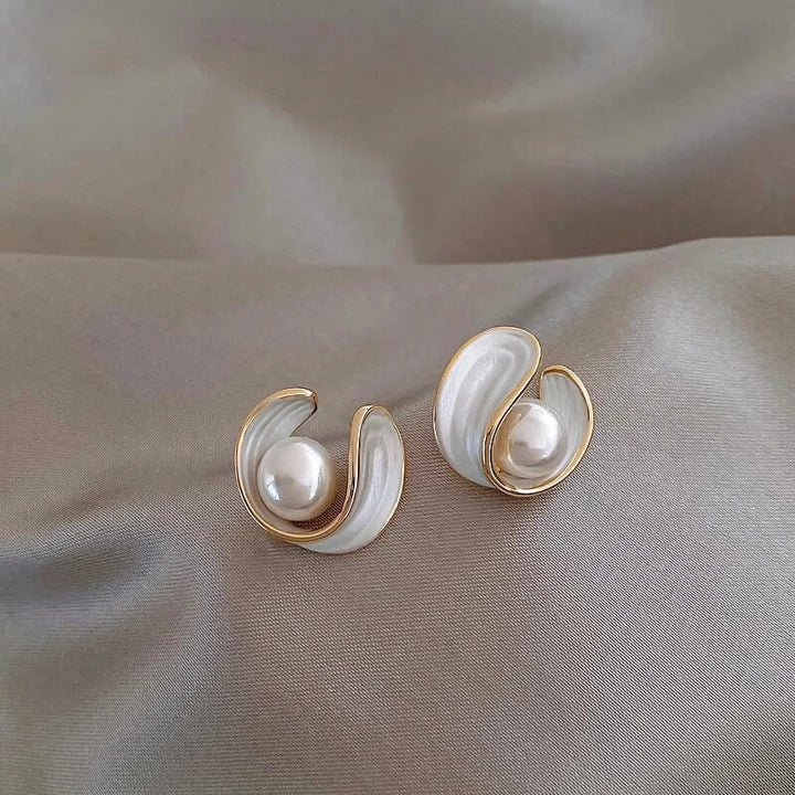 Elegant White Opal & Pearl Earrings in Gold