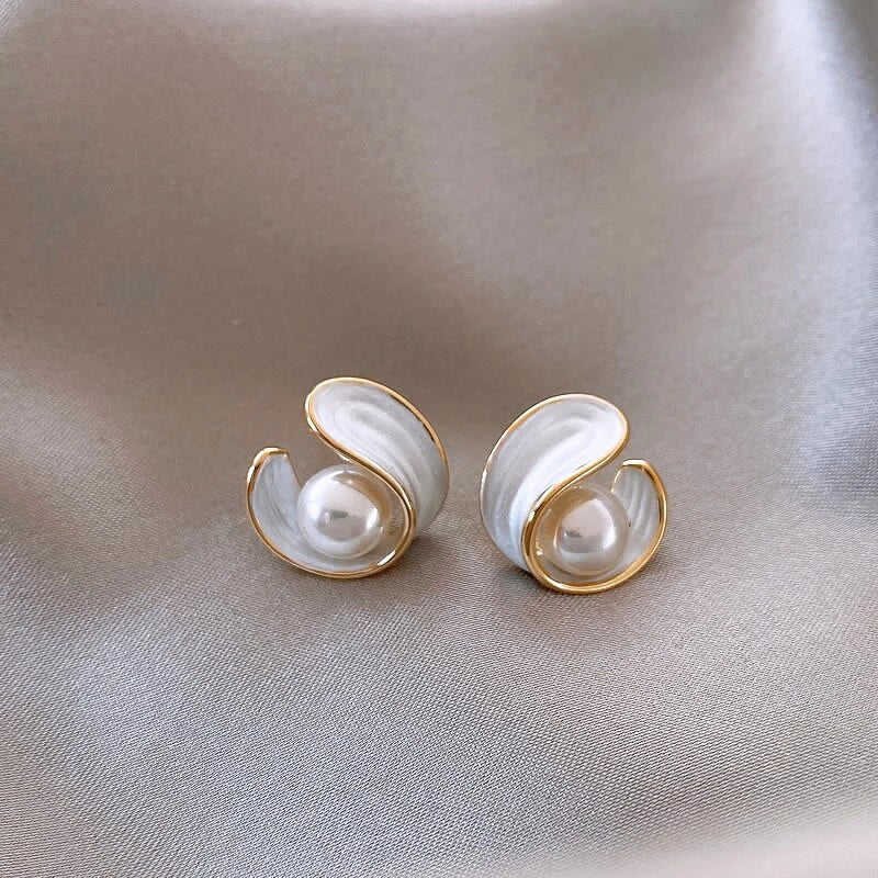 Elegant White Opal & Pearl Earrings in Gold
