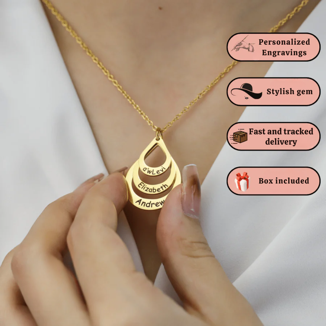 Personalized Engraved Drop Pendant Necklace (Up to 4 Names)