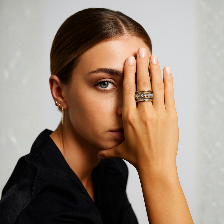Gold and Silver Crystal Band Ring