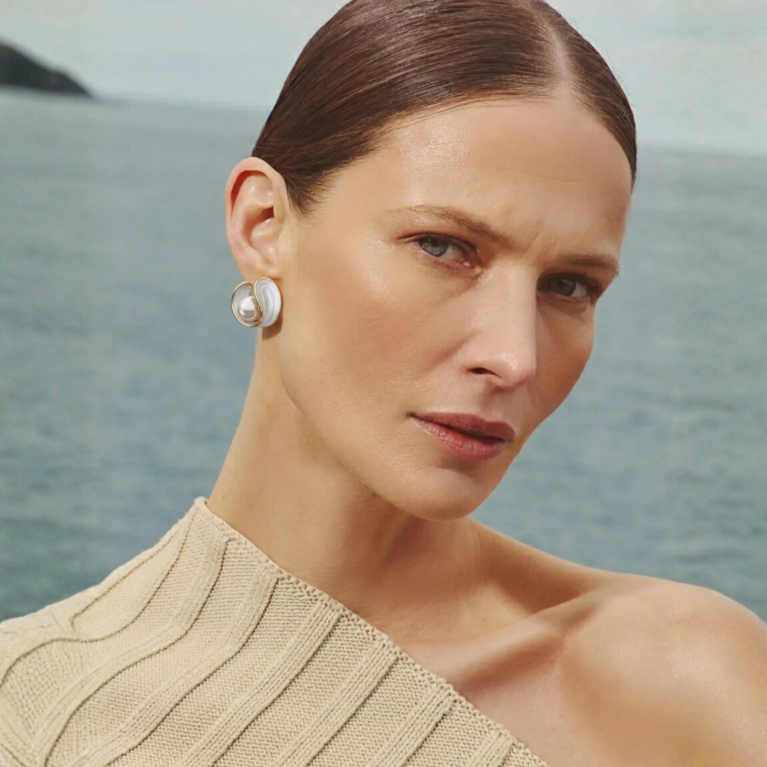 Elegant White Opal & Pearl Earrings in Gold