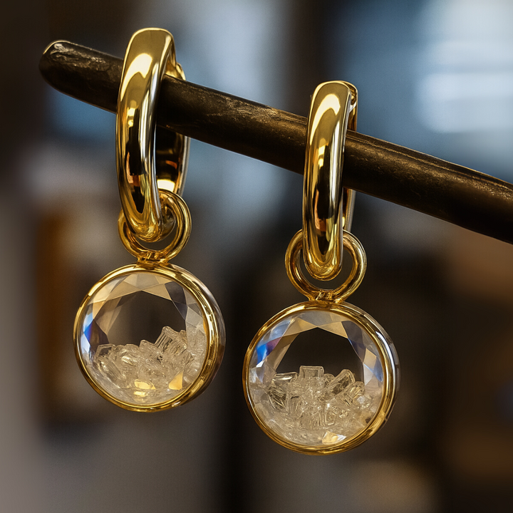 Elegant Vintage-Style Earrings with Round Crystals and Gold Finish