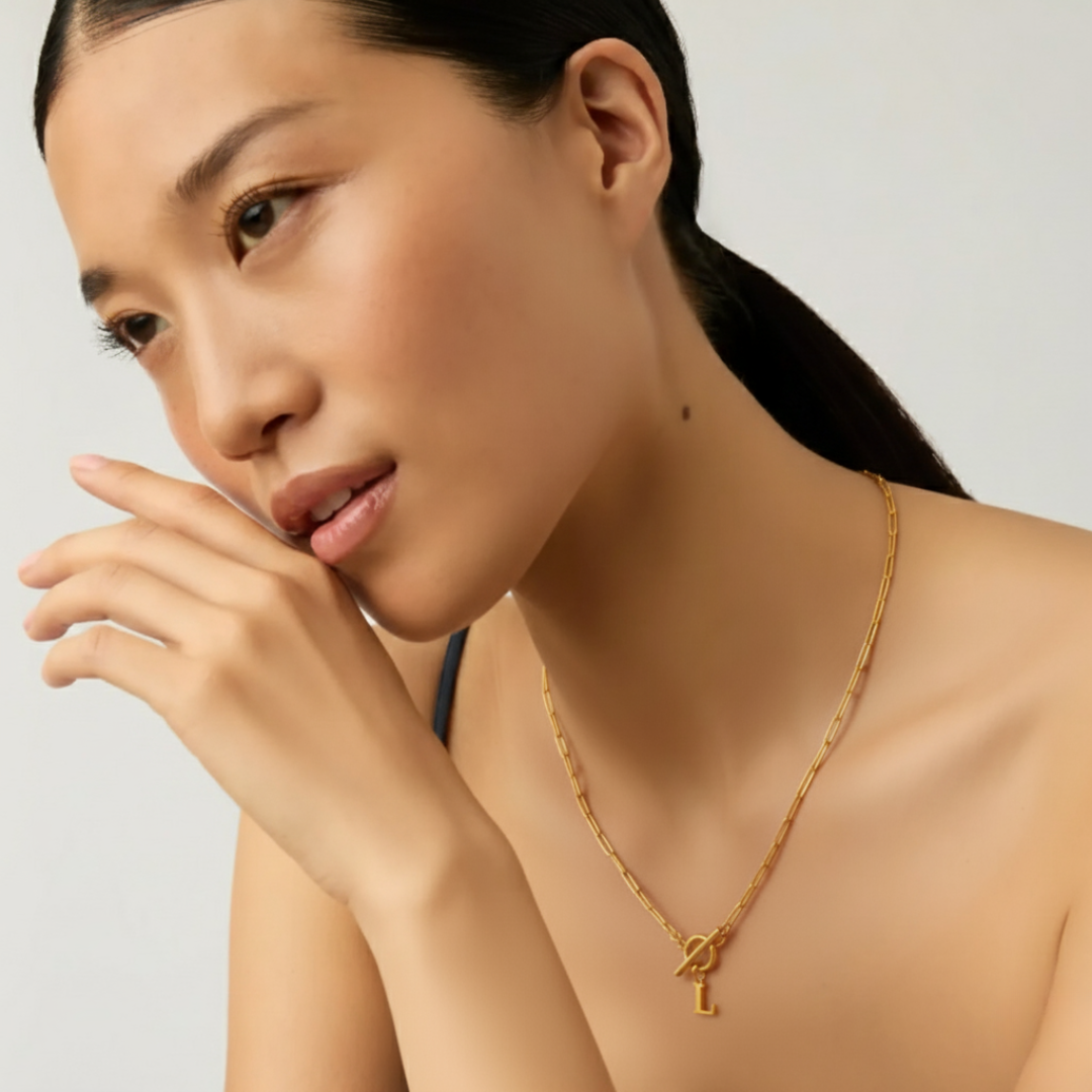 Personalized Letter Pendant Necklace - Modern Toggle Chain