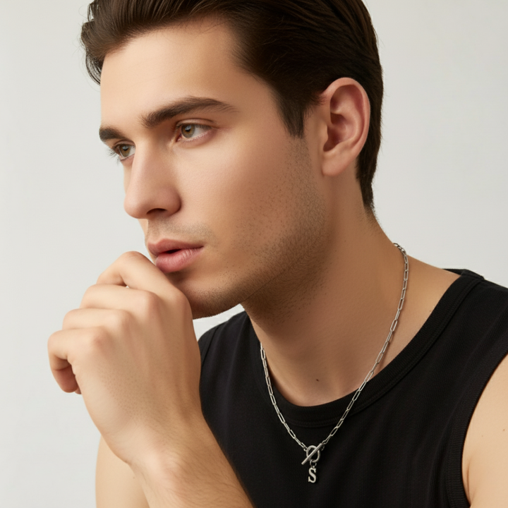 Personalized Letter Pendant Necklace - Modern Toggle Chain