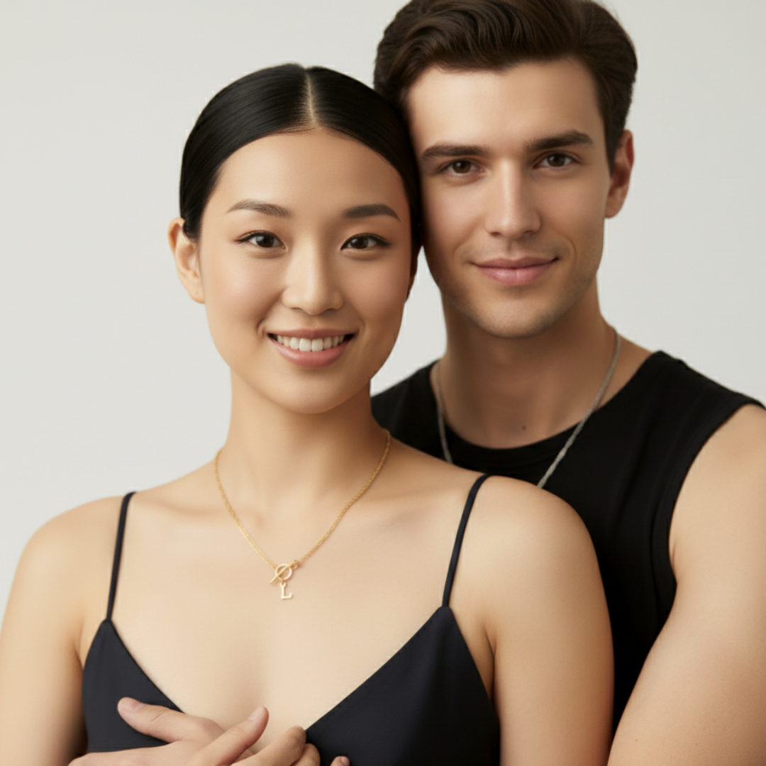 Personalized Letter Pendant Necklace - Modern Toggle Chain