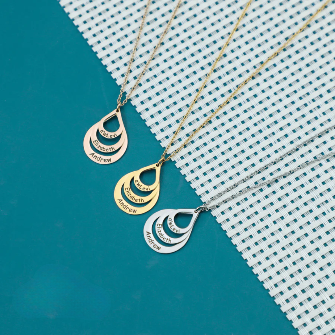 Personalized Engraved Drop Pendant Necklace (Up to 4 Names)