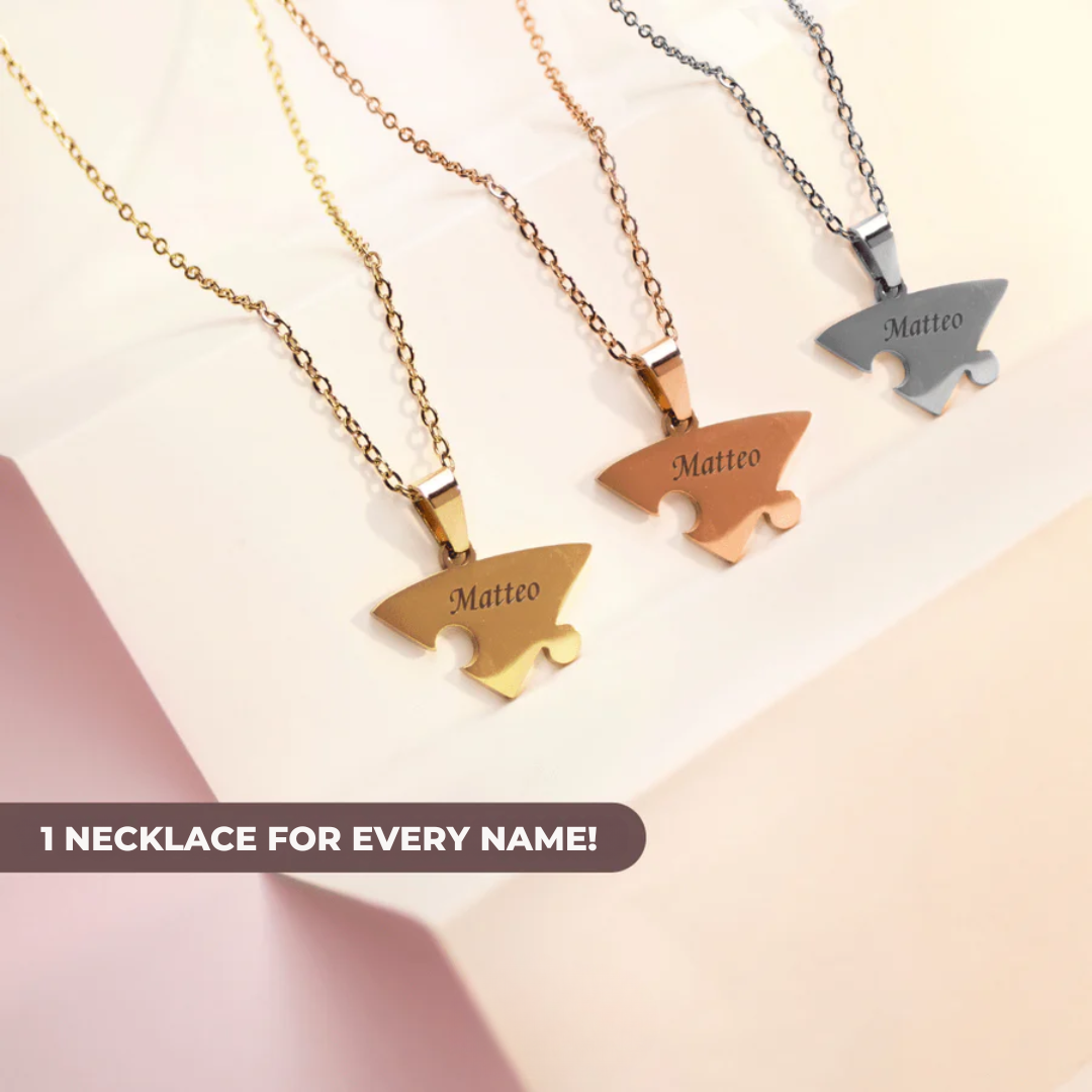 Personalized Puzzle Heart Necklace — Up to 8 Engraved Names!