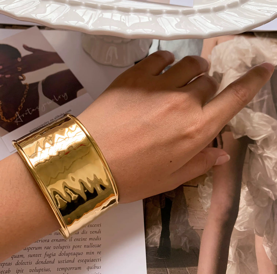Gold Bangle Sculptural Statement Bracelet