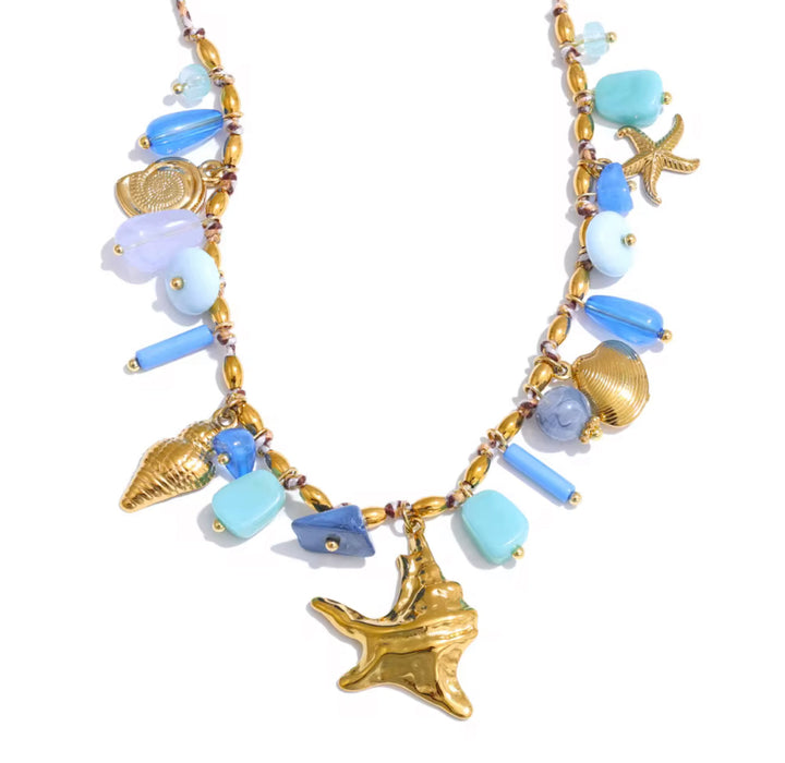 Marine Luxe Necklace – Gold & Blue Statement Piece
