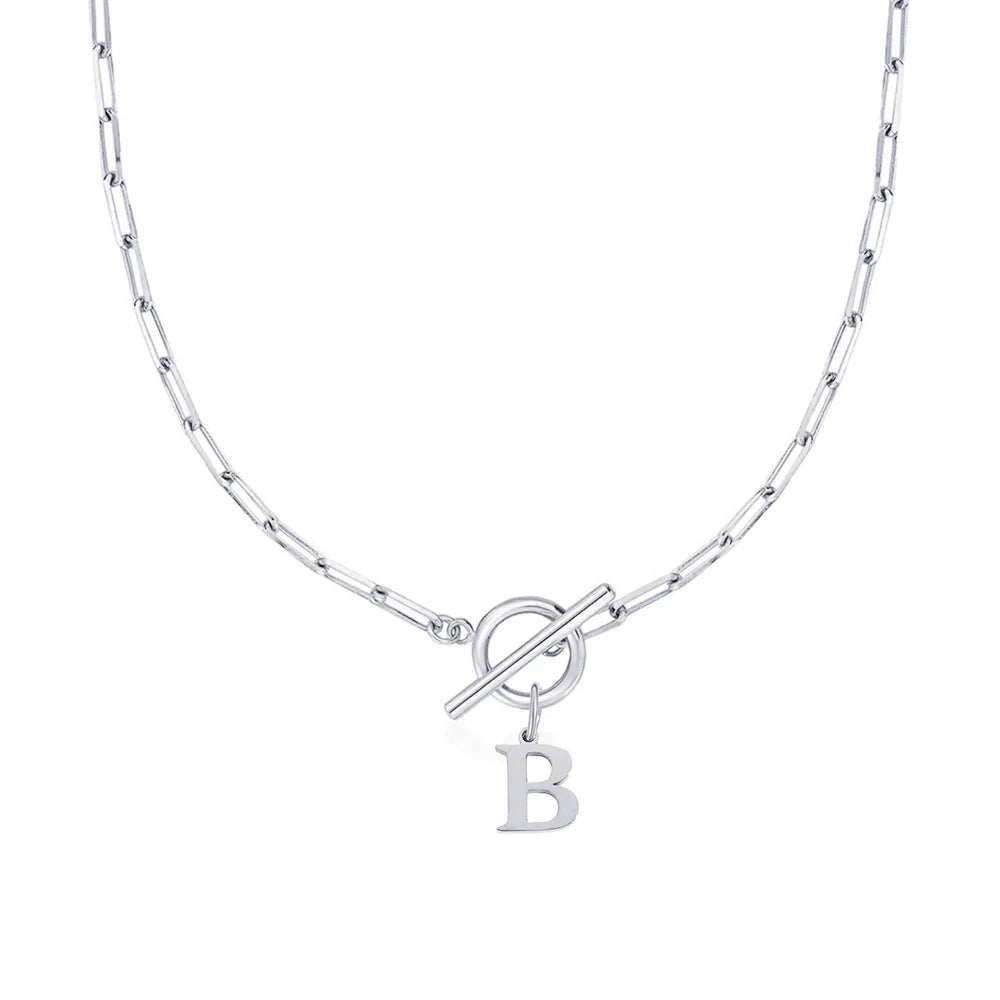 Personalized Letter Pendant Necklace - Modern Toggle Chain
