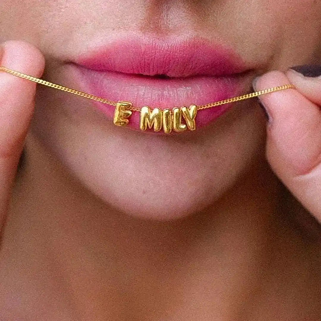 Custom Bubble Letter Name Necklace | 18K Gold Plated | Up to 6 Letters