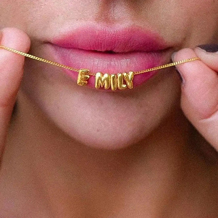 Custom Bubble Letter Name Necklace | 18K Gold Plated | Up to 6 Letters