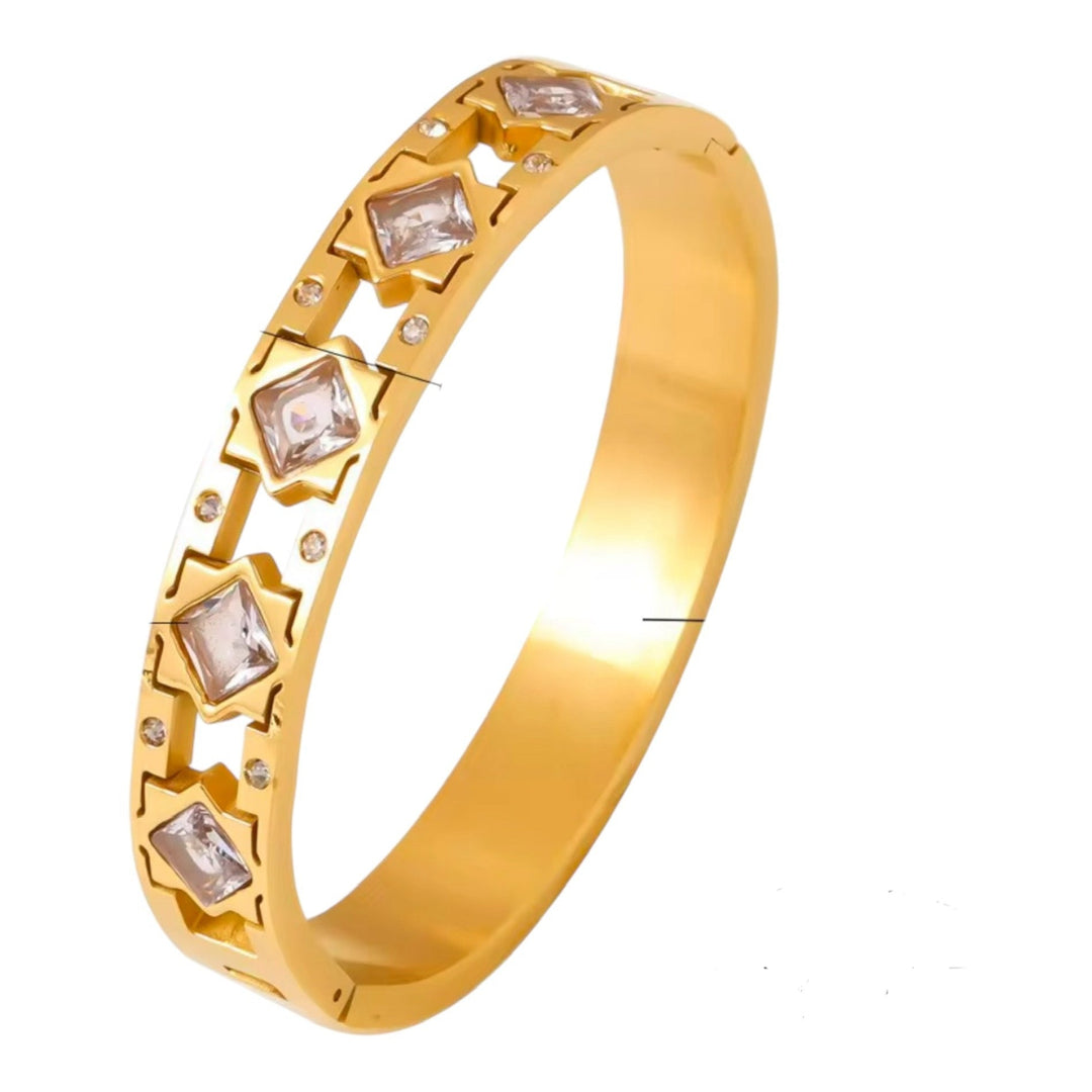 Elegant Gold Bangle with Colorful Glass Stones