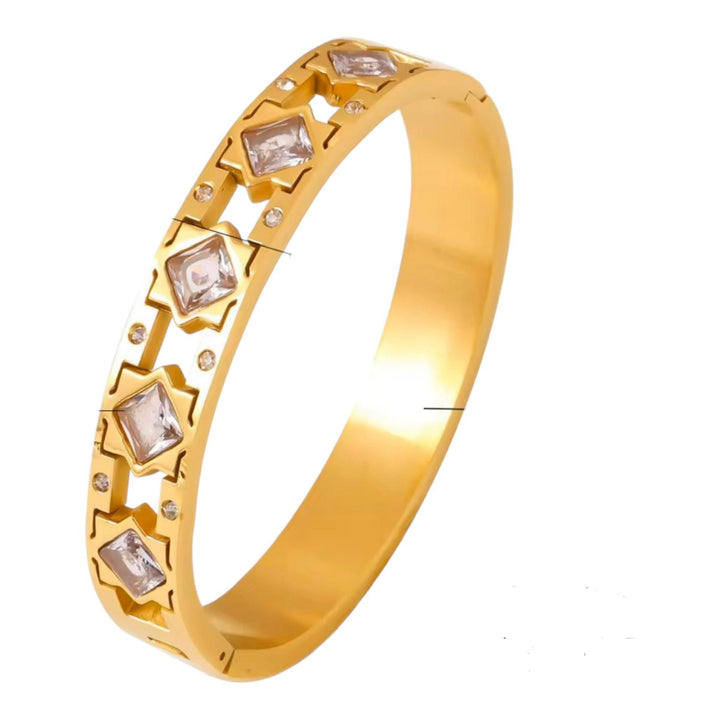 Elegant Gold Bangle with Colorful Glass Stones