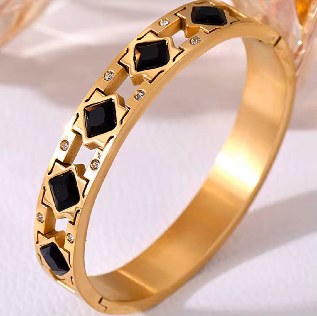 Elegant Gold Bangle with Colorful Glass Stones