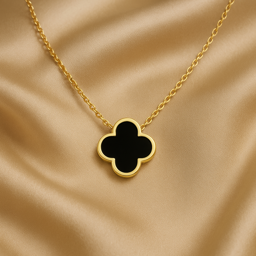 Gold Black Clover Pendant Necklace