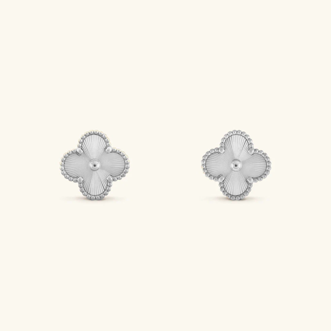 Gold Clover Stud Earrings with&nbsp; Elegant Beaded Design
