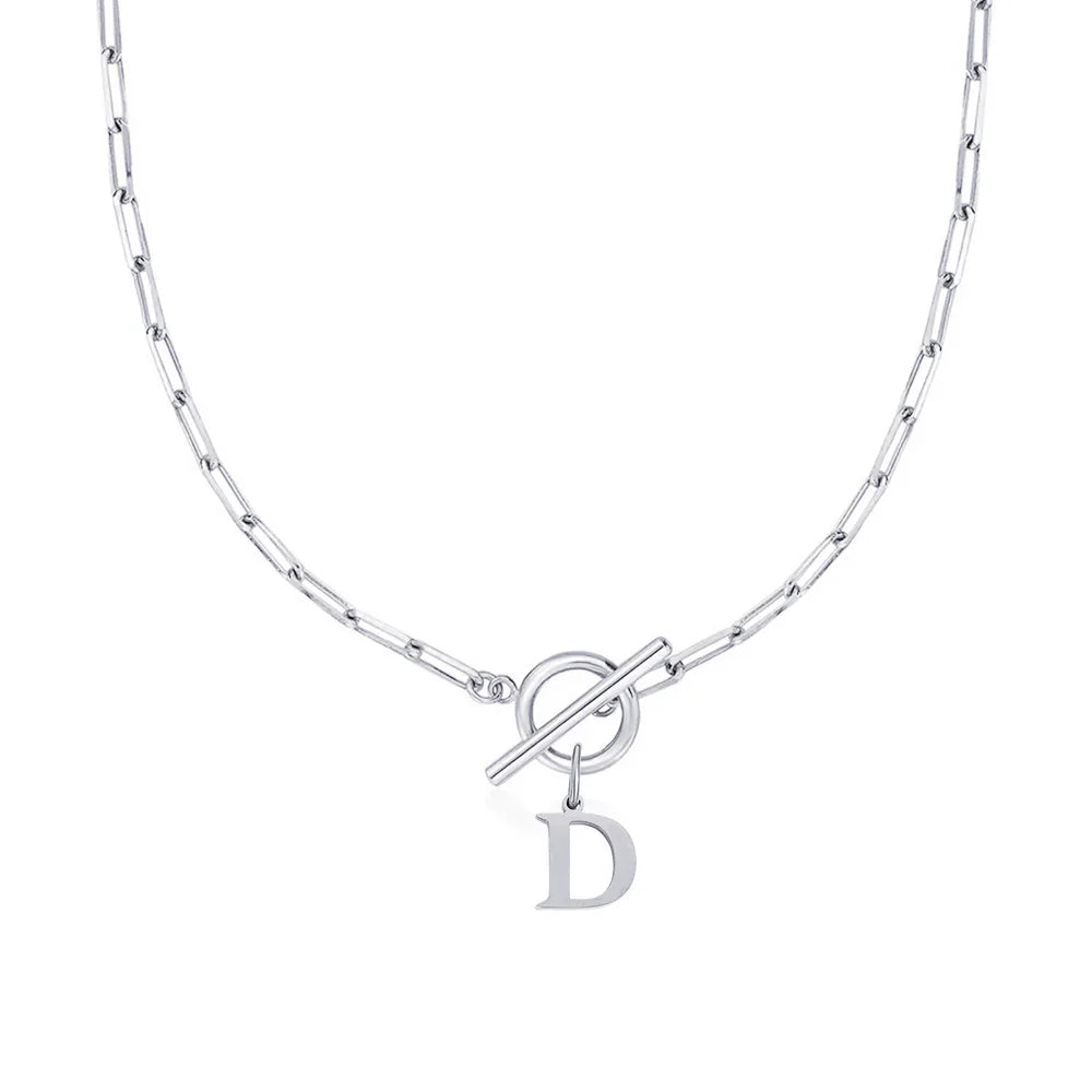 Personalized Letter Pendant Necklace - Modern Toggle Chain