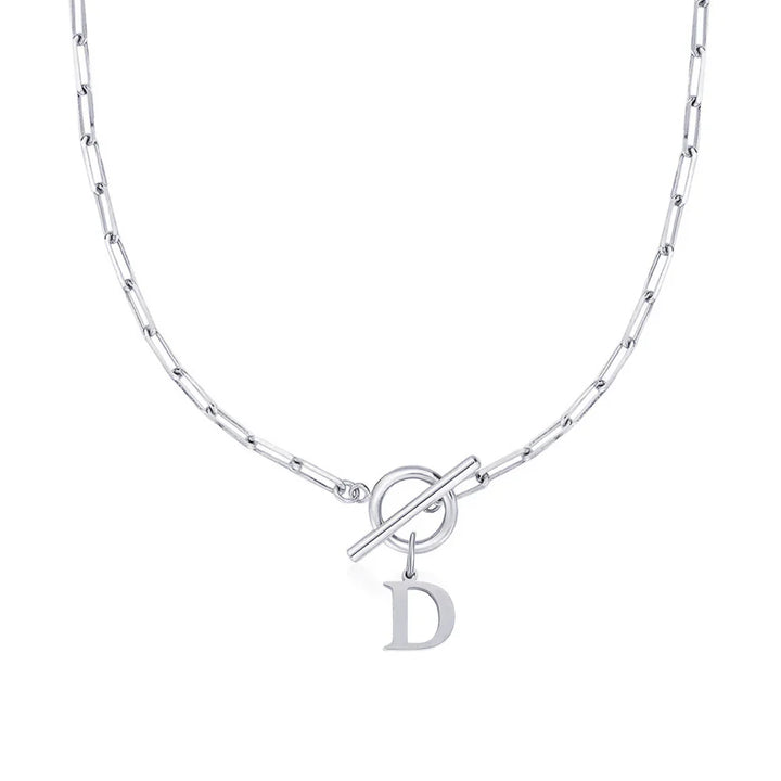 Personalized Letter Pendant Necklace - Modern Toggle Chain