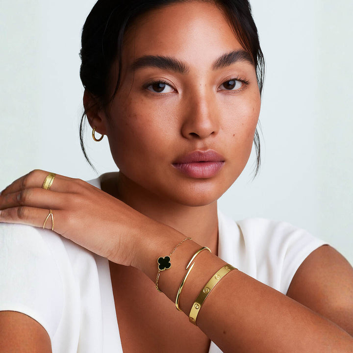 Gold Bracelet Set with Black Clover Charms