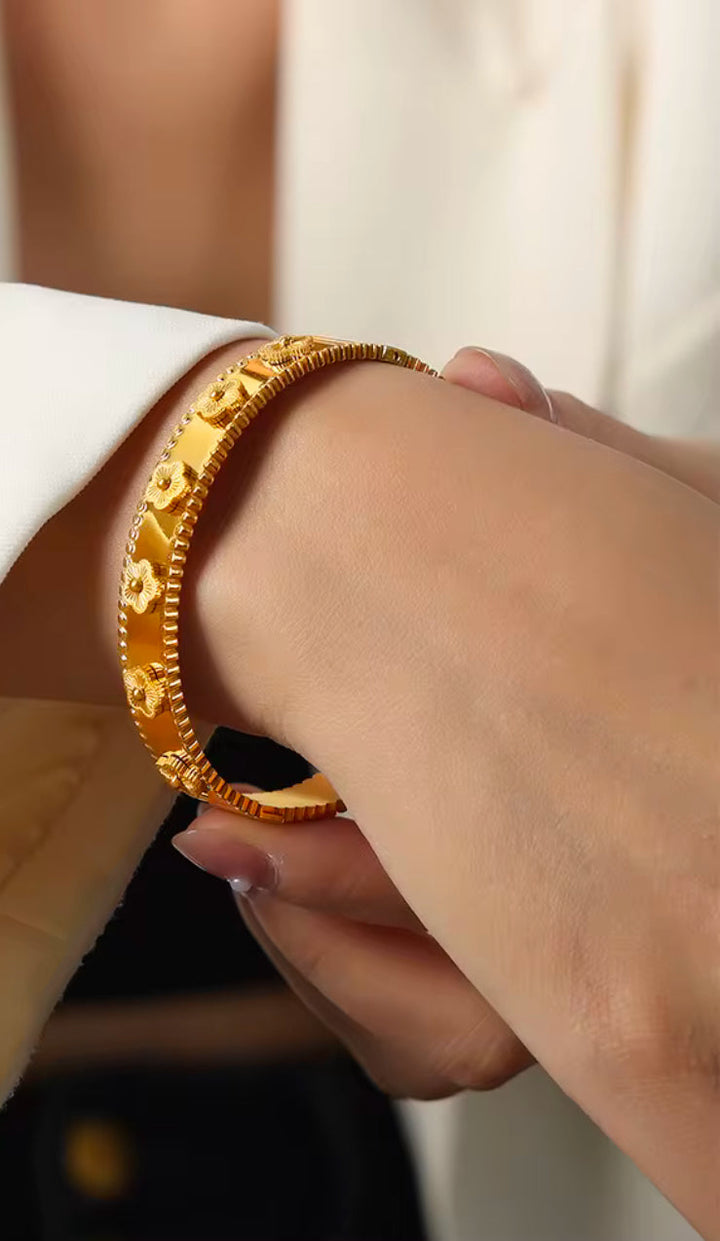Gold Floral Embossed Bangle