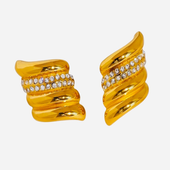 Gold Wing Earrings with Zircon Sparkle