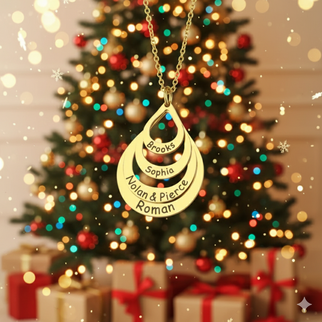 Personalized Engraved Drop Pendant Necklace (Up to 4 Names)