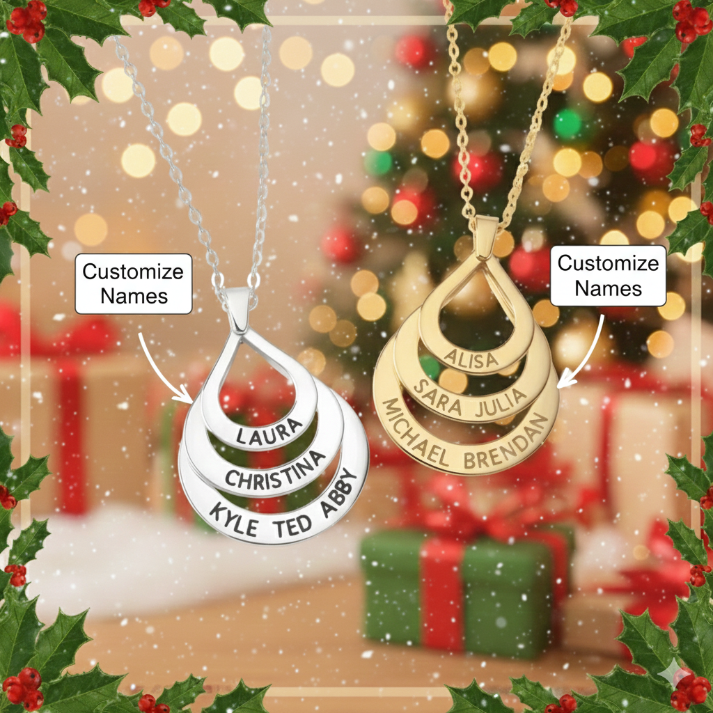 Personalized Engraved Drop Pendant Necklace (Up to 4 Names)