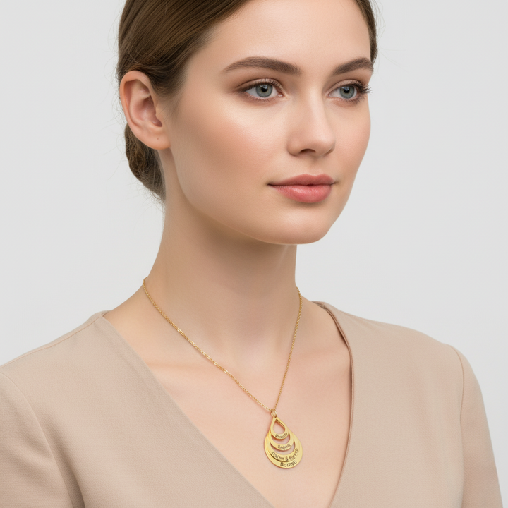 Personalized Engraved Drop Pendant Necklace (Up to 4 Names)