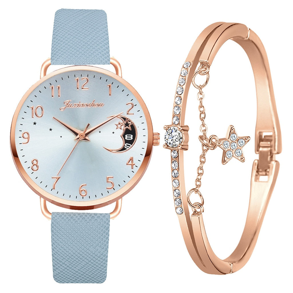 Elegant Watch with Moon Phase and Matching Bracelet – Stylish Design for Everyday Use