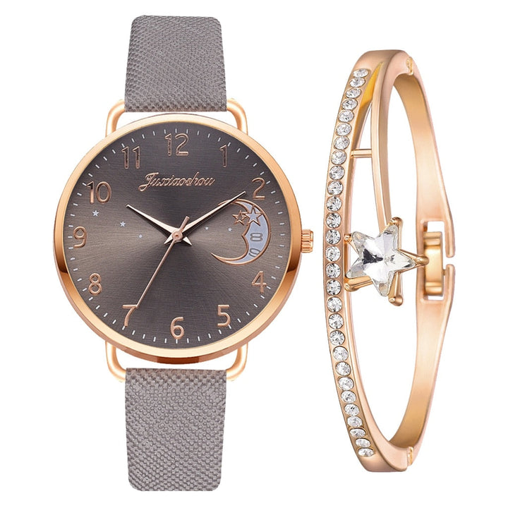 Elegant Watch with Moon Phase and Matching Bracelet – Stylish Design for Everyday Use