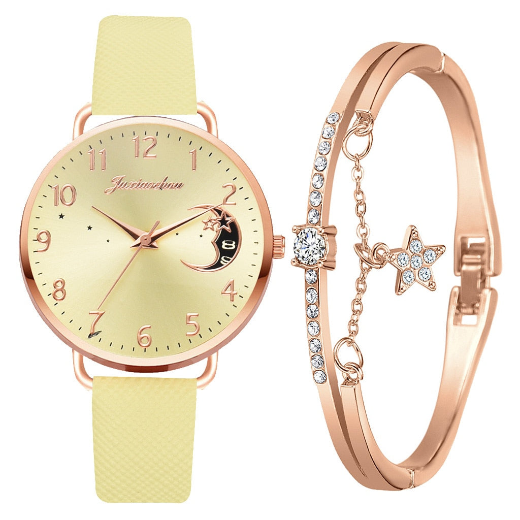 Elegant Watch with Moon Phase and Matching Bracelet – Stylish Design for Everyday Use