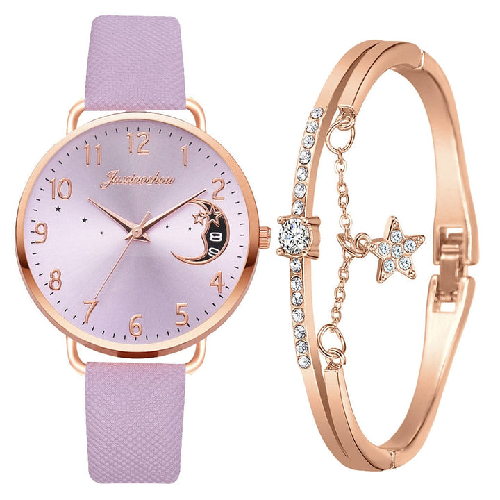 Elegant Watch with Moon Phase and Matching Bracelet – Stylish Design for Everyday Use