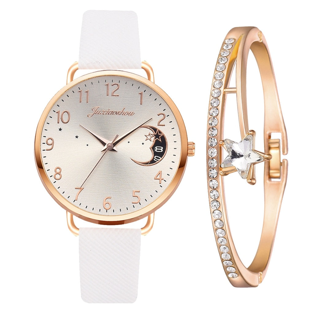 Elegant Watch with Moon Phase and Matching Bracelet – Stylish Design for Everyday Use