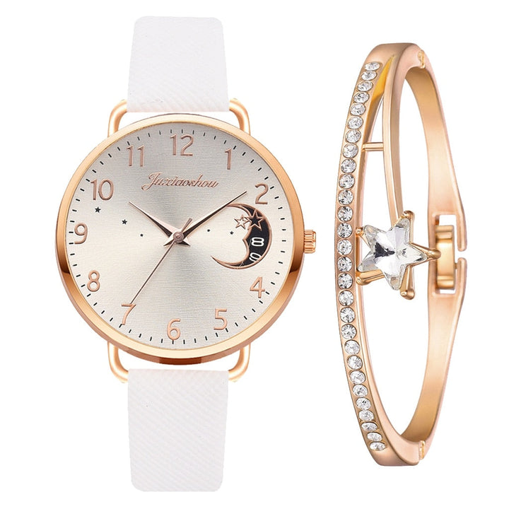 Elegant Watch with Moon Phase and Matching Bracelet – Stylish Design for Everyday Use