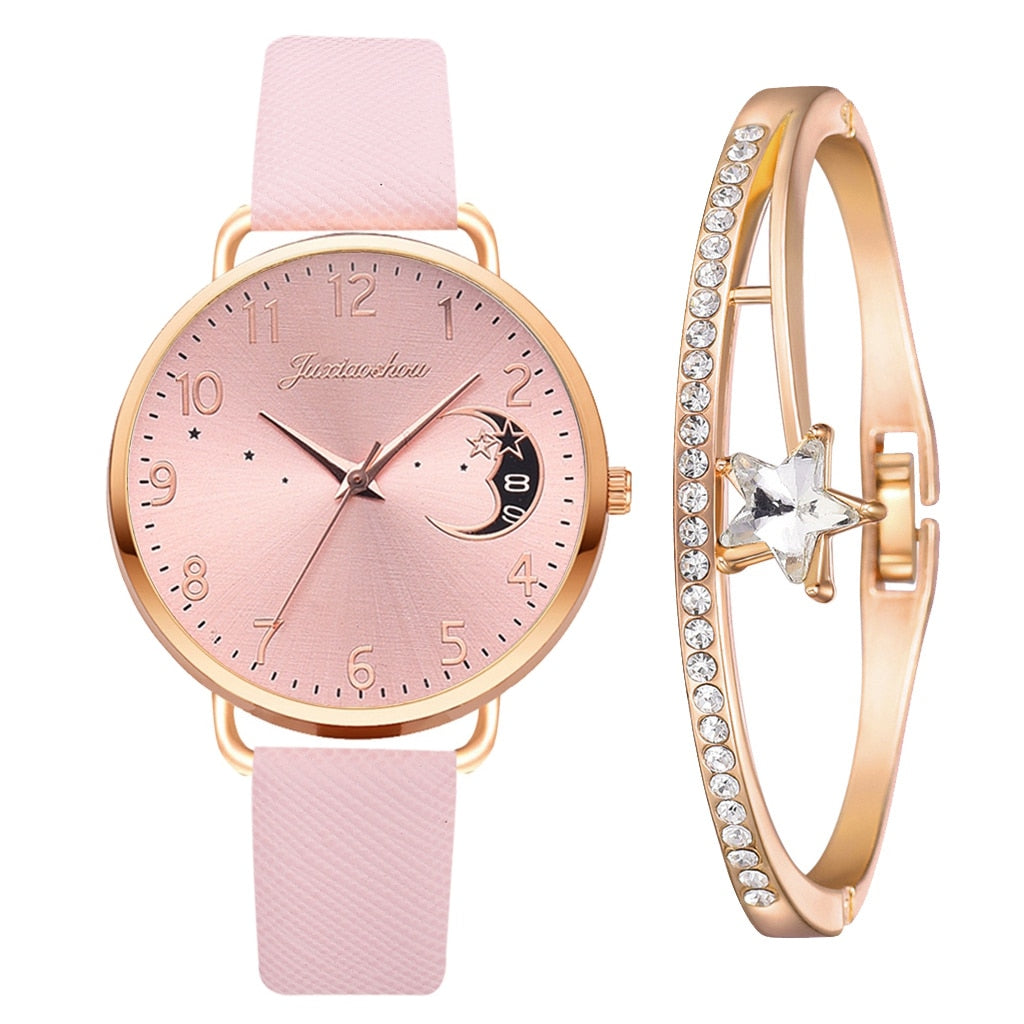 Elegant Watch with Moon Phase and Matching Bracelet – Stylish Design for Everyday Use