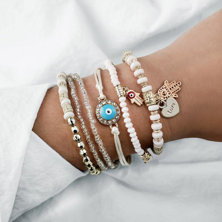 Protective Bracelet Set – Adjustable Hamsa & Evil Eye Jewelry for Happiness & Balance