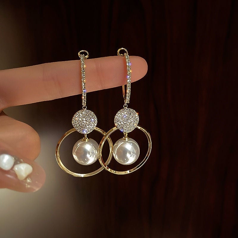 Elegant Pearl & Zircon Drop Earrings