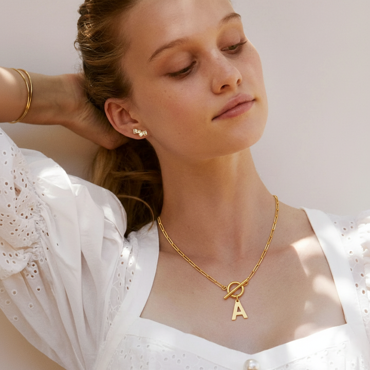 Personalized Letter Pendant Necklace - Modern Toggle Chain