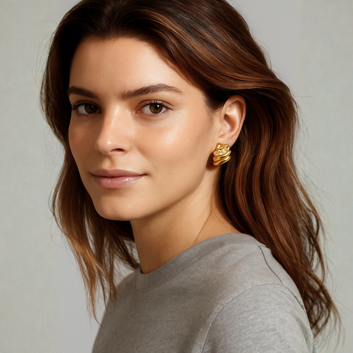 Gold Wing Earrings with Zircon Sparkle