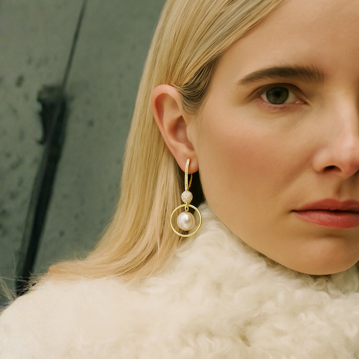 Elegant Pearl & Zircon Drop Earrings