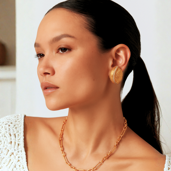 Gold Rhinestone Cross Stud Earrings