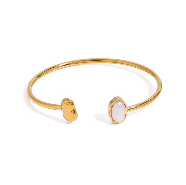 Minimalist Pearl Open Gold Cuff Bangle